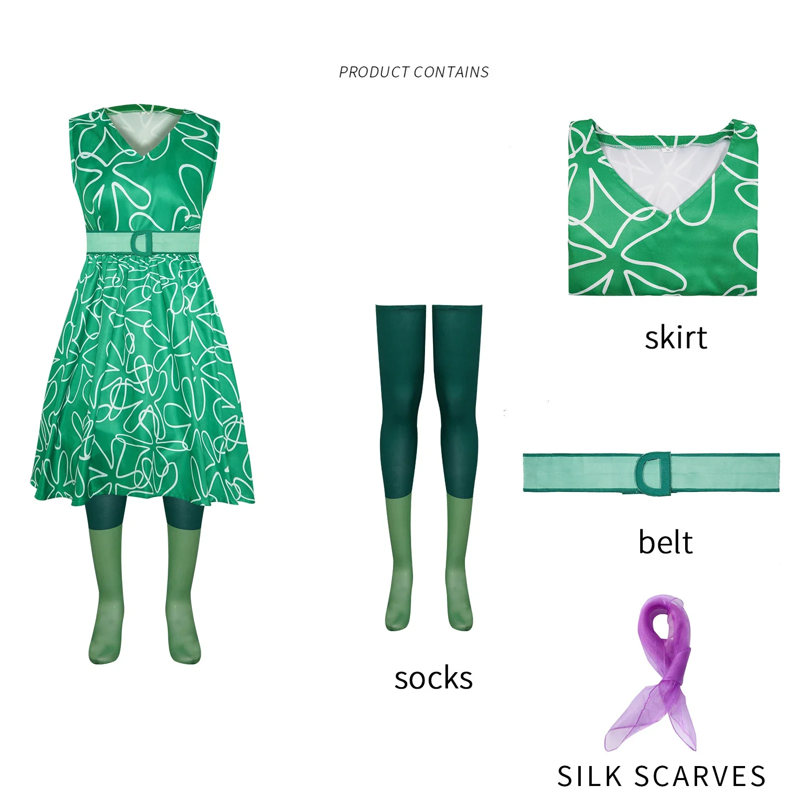 Movie Inside Cosplay Out Cosplay Costume Disgust Green Dress Skirt For  Adult Kids Women Girls Halloween Carnival Disguise Suit - AliExpress  200000532