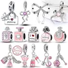 Fit Original 925 Sterling Silver Charms Beads Bow Perfume Bottle Pink Charms for Women Fine DIY Birthday Jewelry Gifts 1