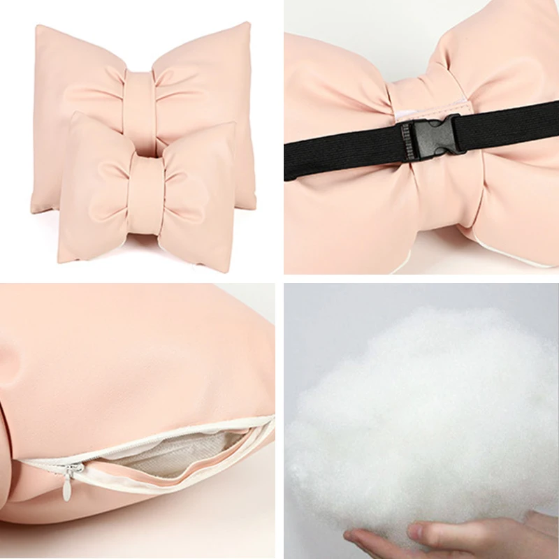 크리 에이 티브 Bowknot PU 가죽 자동차 좌석 베개 핑크/화이트/블랙 자동차 머리 받침 목 베개 코튼 컴포트 쿠션 자동차 인테리어 여성