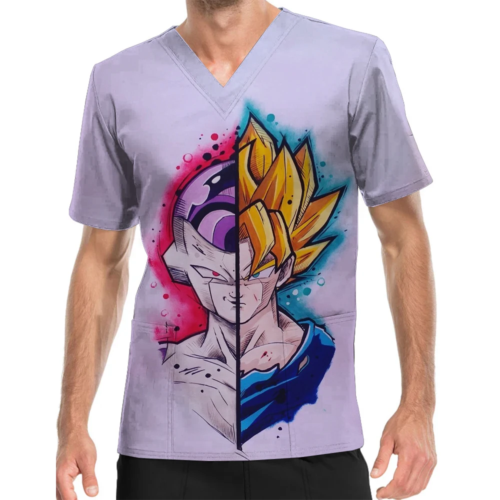thumbnail image 1 of Blusa médica con cuello en V y estampado de Son Goku de Dragon Ball, uniforme de trabajo para hombres, ropa de enfermería duradera para centros de enfermería para niños, 1 of 4