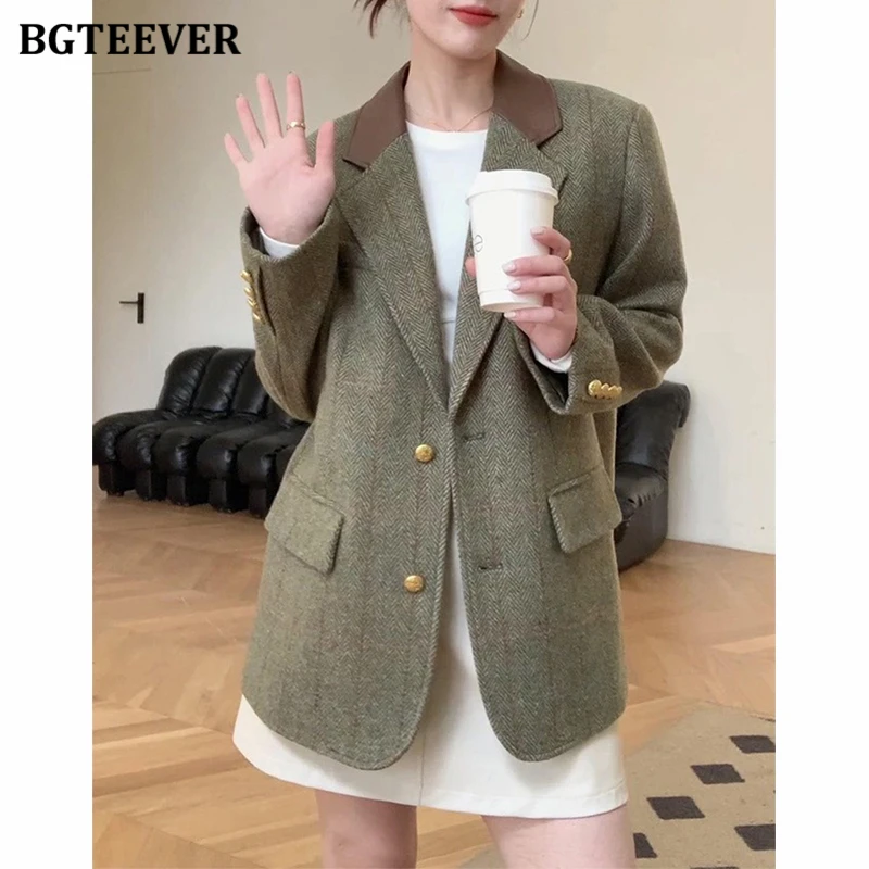 

BGTEEVER Stylish Long Sleeve Pockets Women Blazer Vintage Loose Single-breasted Female Suit Jackets Ladies Outwear