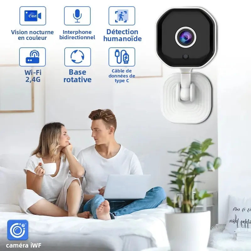 Caméra intérieure sans fil pour animaux de compagnie, moniteur pour bébé et personnes âgées, Vision nocturne, vue à distance, connectivité WiFi 2.4GHz