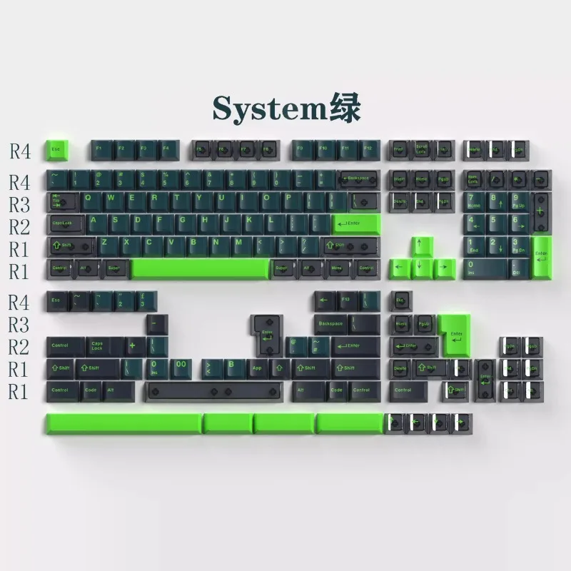 

Колпачки для клавиш с зеленой тематикой, 222key, двухцветные, абс + прозрачные колпачки для клавиш из ПК, механические аксессуары для клавиатуры с вишневым профилем