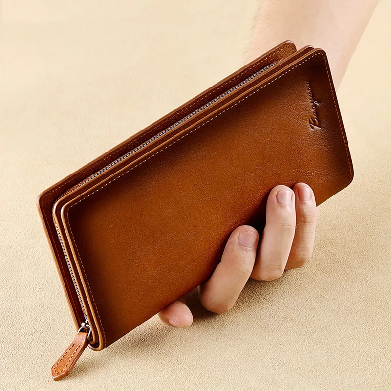 Genuine leather men purse the first layer of cowhide retro business long style with buckle multi clip cowhide handbag new style
