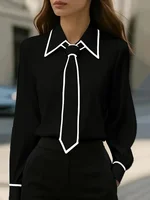 Women's fashion tie lapel design casual long-sleeved shirt - Image 2