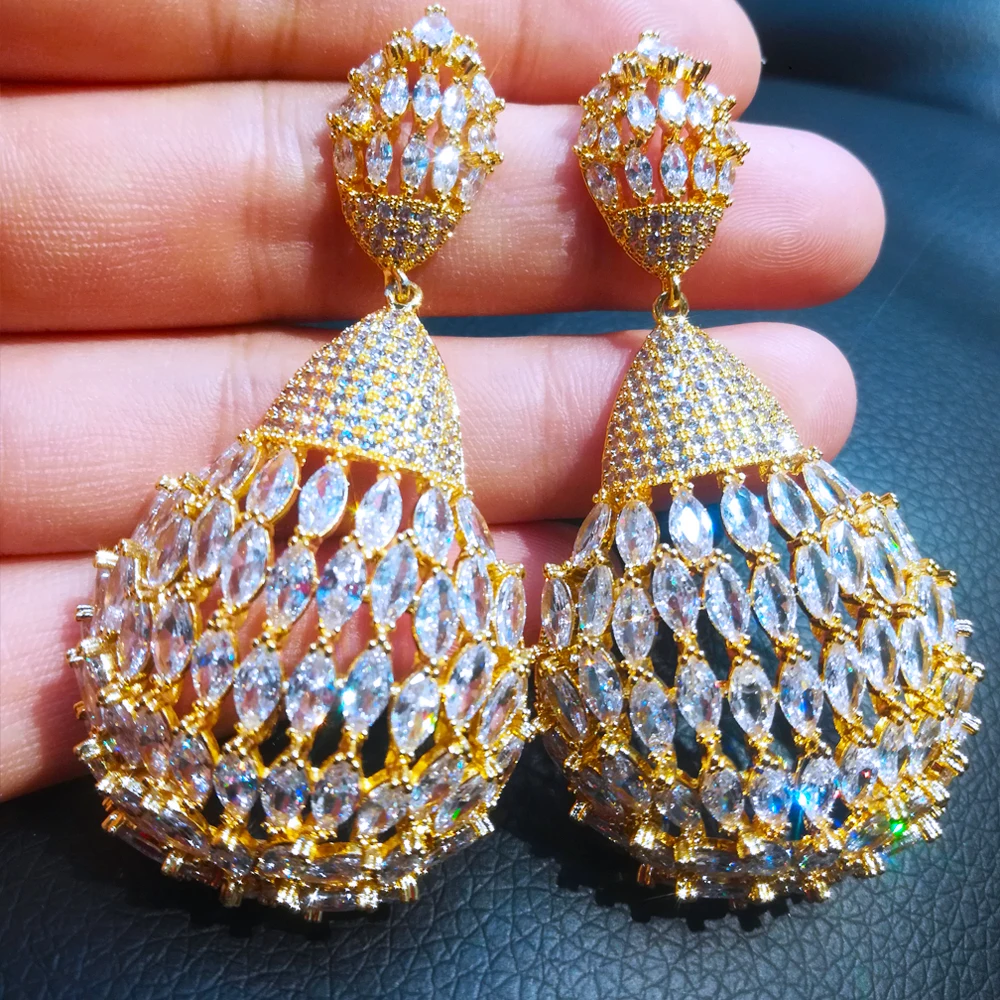 Handmade Ybola New Full Clear Cz Crystal Stone Big Waterdrop Orecchini Pendenti Gioielli Per Donna Sposa Appuntamento Per Matrimoni Spettacolo Per Fes