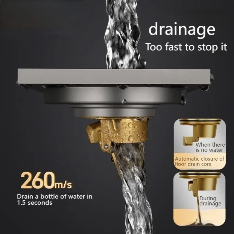 10x10cmBrass Odor Proof Square Floor Drain Bathroom Toilet Large Displacement Floor Drain Bathroom Hardware Accessories for Home