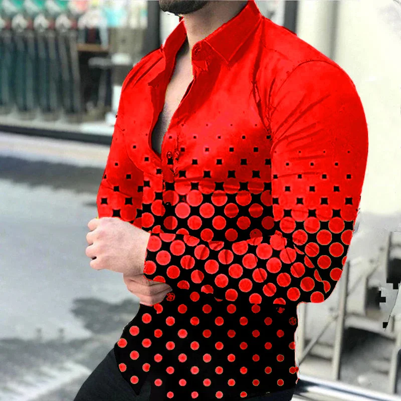 thumbnail image 1 of Camisa informal de manga larga para hombre, de primavera 2024, con estampado digital 3D de lunares y solapa de un solo pecho, camisa de fiesta 5XL, 14 colores, 1 of 5