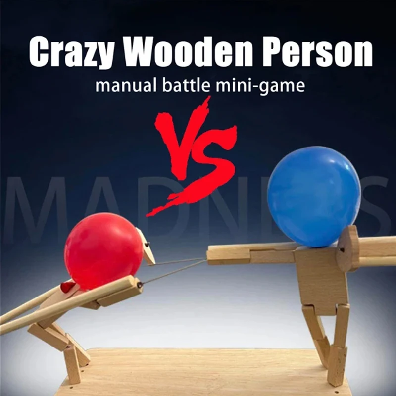 

Balloon Bamboo Man Battle Handmade Woodbots Wooden Fencing Puppets Wooden Bots Battle Game for 2 Players With 50 balloons