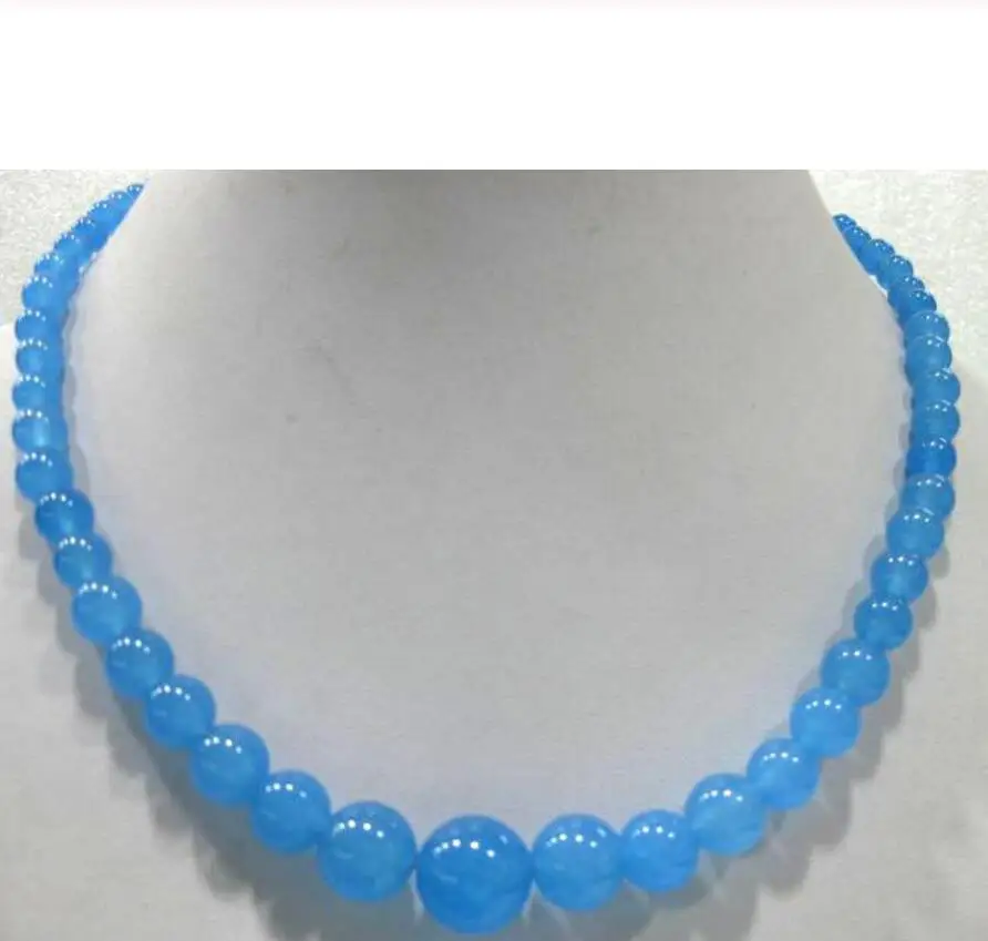 

charming 6-14mm blue natural jade necklace