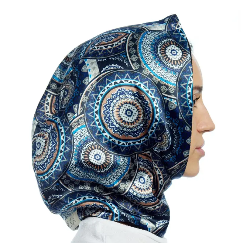 

Fashion Women Hat Outdoor Female Hooded Silk Satin Floral Paisley print Hood Windproof Autumn Winter Warm handmade Cap