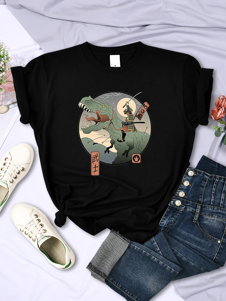 Jurassic Samurai Ukiyo E Female Tshirts Street Personality Short