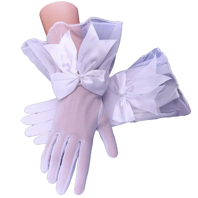 

Elegant Women Ultra-Thin Short Summer Wedding Party Sunscreen Gloves Female Anti-UV Elasticity Pleated Lace Cuff Gloves