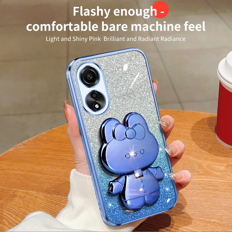 Étui souple avec support de miroir de maquillage, lapin à paillettes, A55, pour Oppo A36, A76, A32, A31, A93, A73, A53, A55, A35, A15, A38A54, A52, A92, 4G, 5G_voghion.com