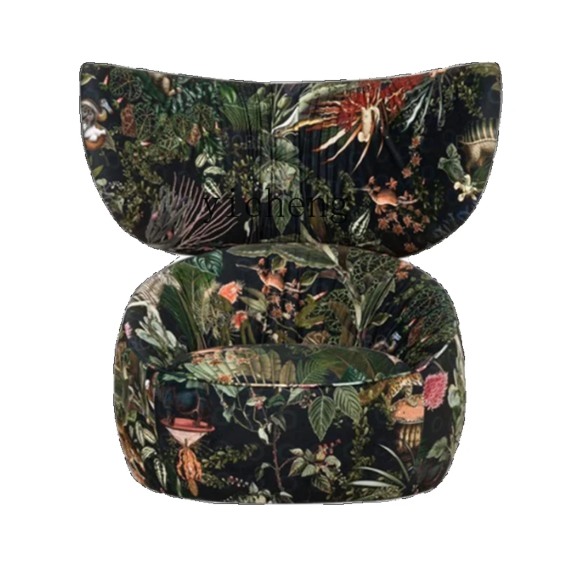 

Yy Pattern Fabric round Armchair Lazy Sofa Art Retro High Back Chair