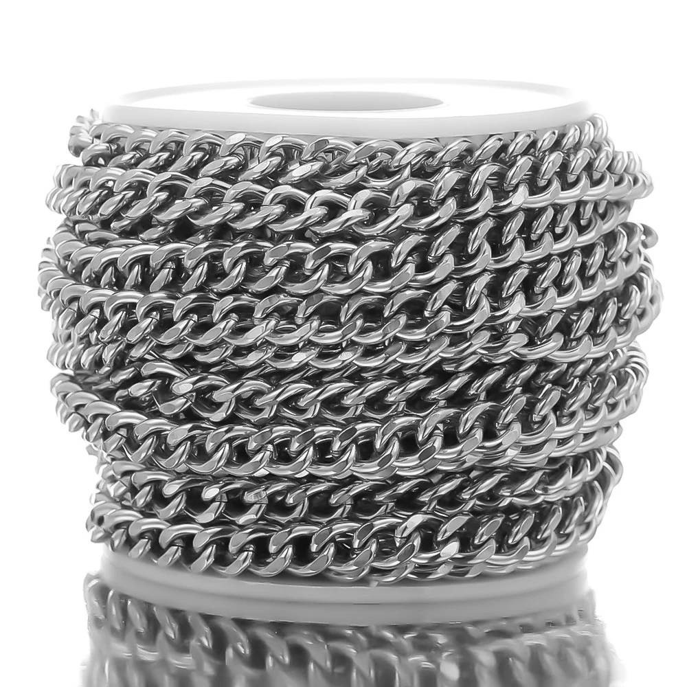 1 metre paslanmaz çelik küba zincirleri toplu DIY takı yapımı için el sanatları bilezik aksesuarları el yapımı Hip Hop kolye bulguları