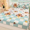 Cute Capybara Pattern Fitted Sheet Queen 100% Cotton Cartoon Bed Cover Plaid Print Mattress Cover Elastic Bedding for Kids Teens 2