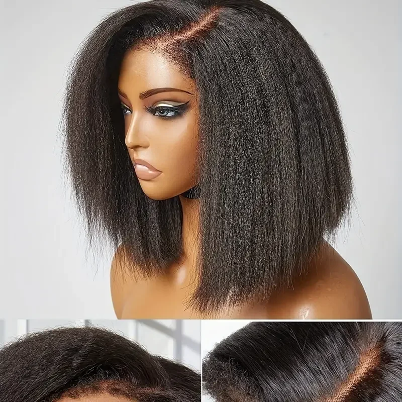Human Hair Wig 13x4 HD Lace Frontal Wigs Human Hair Kinky Straight Short Bob Wigs For Black Women Glueless Yaki Straight Lace Front Wig human hair wig human hair extensions lace front wig human hair wigs front lace wig