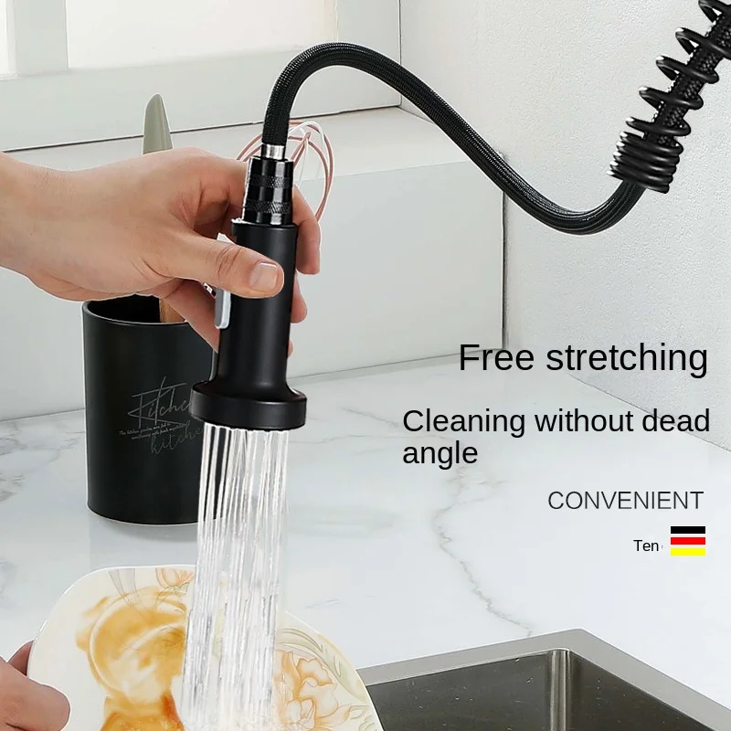 

Hot Kitchen Faucet Selling Black Spring Pull Faucet, Household Sink, Vegetable Sink, Cold and Hot Dual Outlet Kitchen Faucet