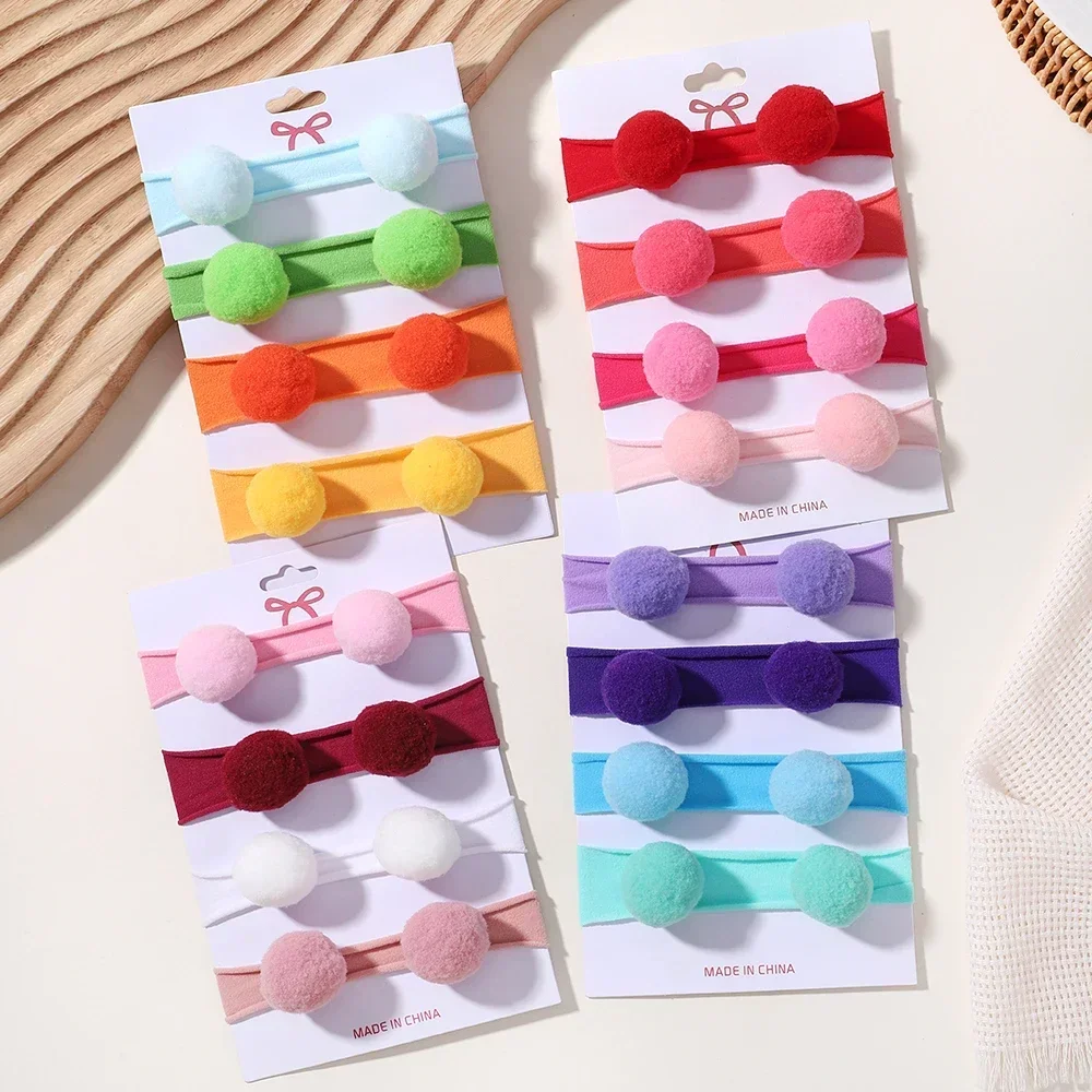 

4pcs/set New Baby Elastic Hair Band Colorful Nylon Ball Headband Children's Cute Hair Accessories Kids Headwear Soft Turban Gift