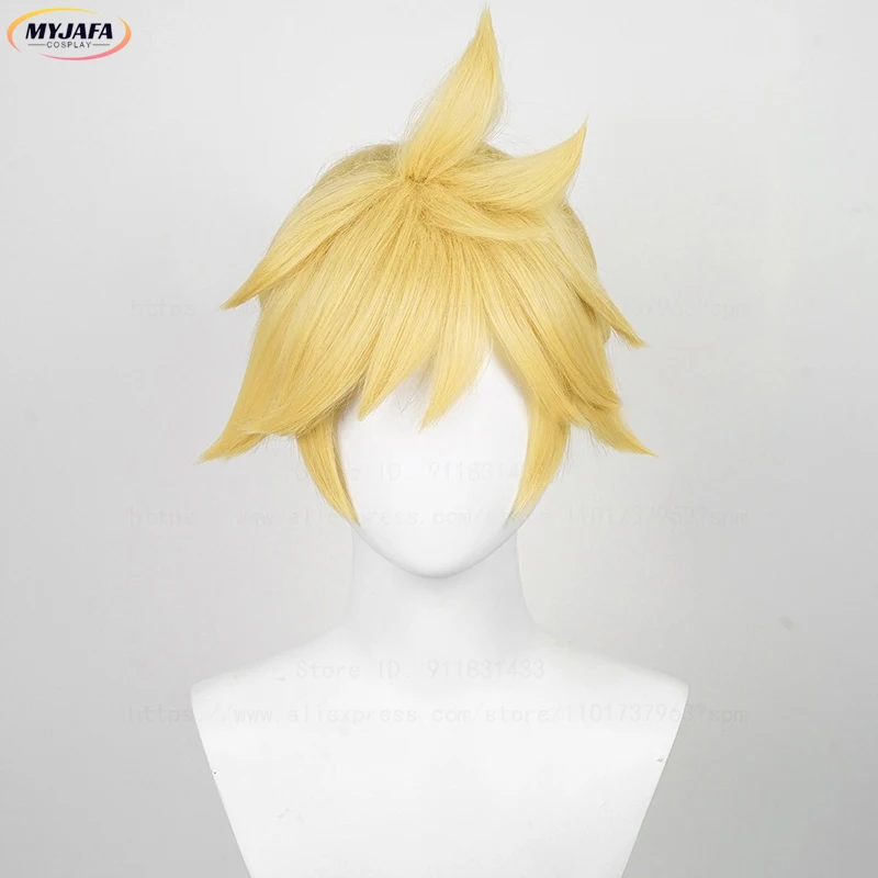 Hochwertige Rin Len Cosplay Perücke Kurze Hellgoldene Frauen Mann Hitzebeständige Kunsthaar Anime Perücken + Haarnetz – Detail 10