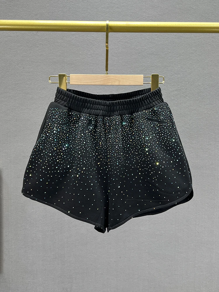 Casual Shorts Women's Summer New Fashion Sweet High Waist Loose Slimming European Heavy Hot Drilling Ladies Wide Leg Hot Pants