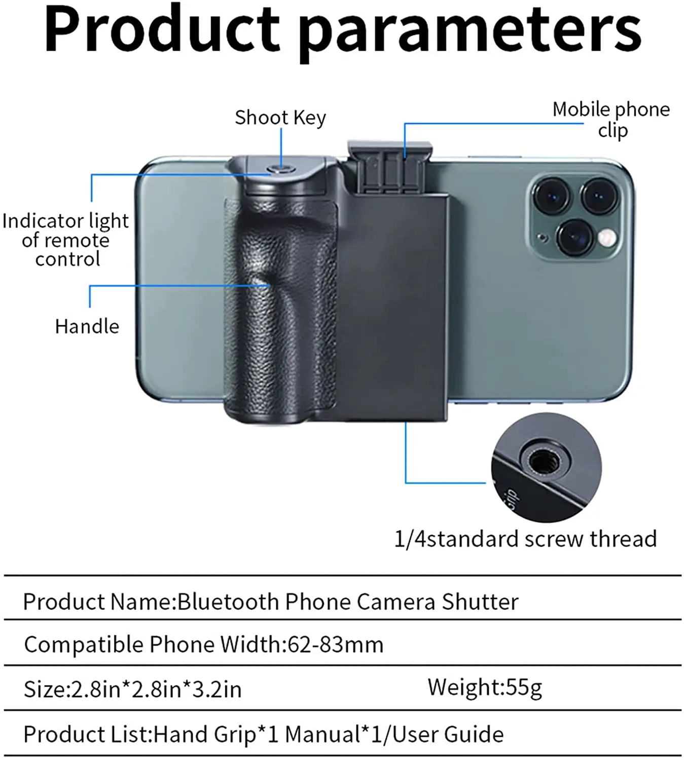 Smartphone Selfie Stick CapGrip Wireless Bluetooth Smartphone Selfie Booster Handle Grip Phone Stabilizer Stand Holder Shutter Release 1/4 Screw