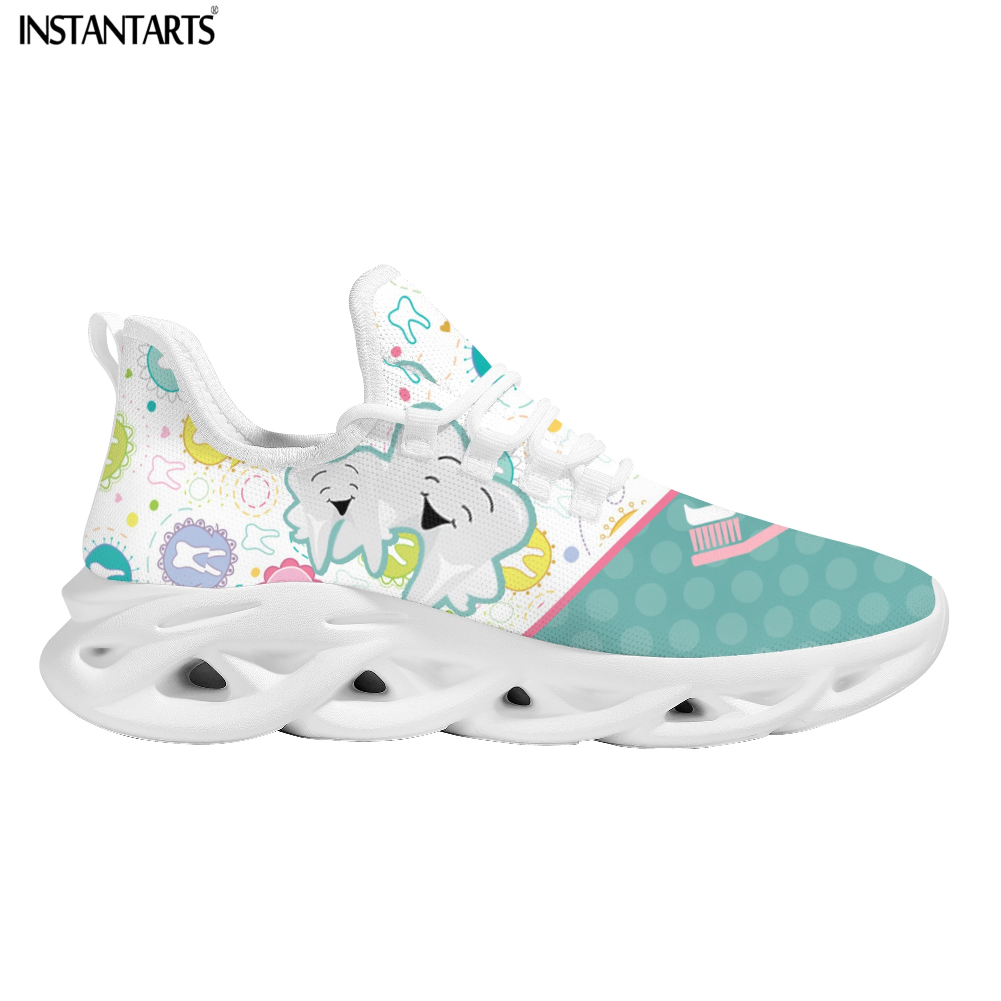 INSTANTARTS Cartoon Tooth Pattern Girls Mesh Swing Sneakers Comfort Lace up Platform Shoes for Women Dental Design Zapatillas