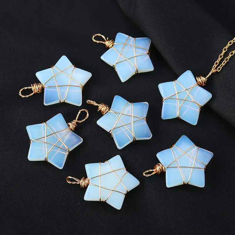

High Quality Wire Wrapping Opalite Star Pendant Crystal Craft For Jewelry Necklace To Woman 1pcs