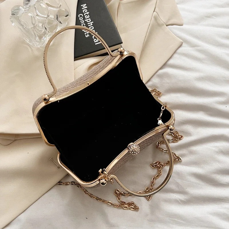 Vintage Chain Evening Bag Women's Dinner Party Clutch Purse Adjustable Shoulder Strap Crossbody Underarm Bag Formal Handbag