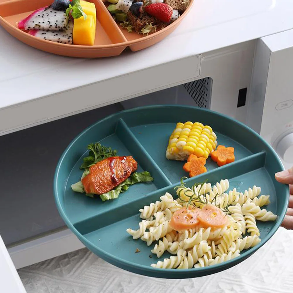 Dining Dish Divided Plate 3 Compartment Reusable Fruit Salad Food Dinner Tray Dinnerware Portion Control Divider