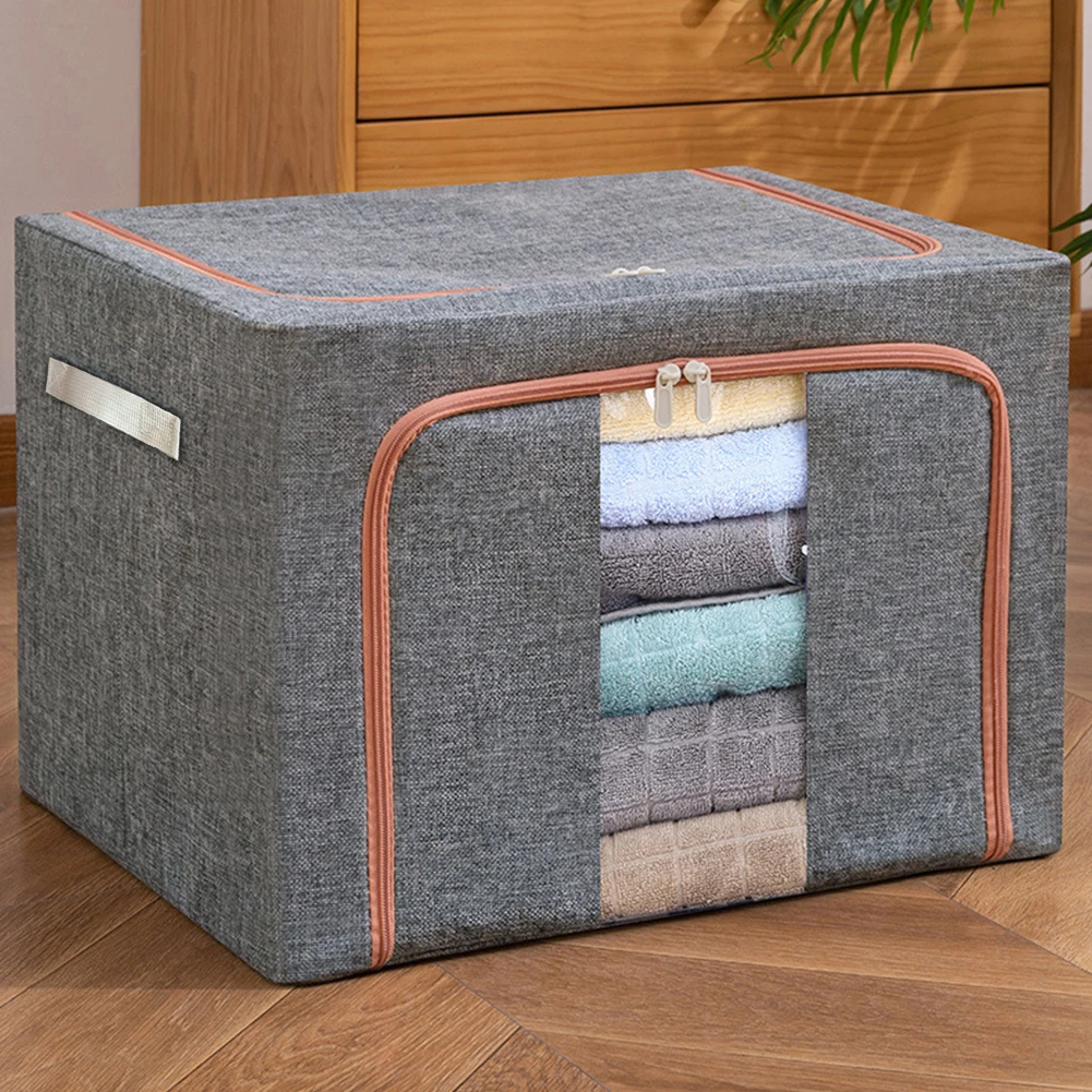 Foldable Clothes Storage Box Linen Stackable Storage Bag 24L Capacity Quilt Blanket Closet Clothing Organizer for Duvets Clothes