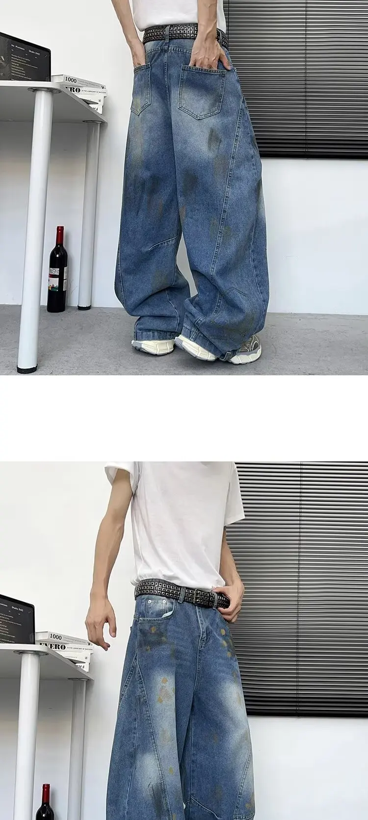 2025 Trashy Y2K Mode Distressed Washed Blue Baggy Jeans Hosen für Männer 90er Jahre Vintage Kleidung gerade Denim Hosen Ropa Hombre – Detail 7