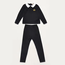 Children's White and Black Lounge Pajama Robe with Red Embroidered Crown - 14 (Black set boy)