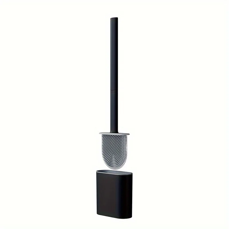 Silicone Toilet Brush Set with Removable Long Handle - Wall Mounted Household Cleaning Tool, Plastic, Reusable 3