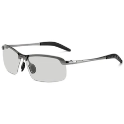 Men's Polarized Photochromic Chameleon Sunglasses - Color - Changing Day & Night Eyewear (Gray Eyeglass Frame)