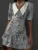 Printed Ruffled V-Neck Mini Dress Female Short Sleeve Fashion Slim High Waist Elegant Party Dress Women's Summer Dress New