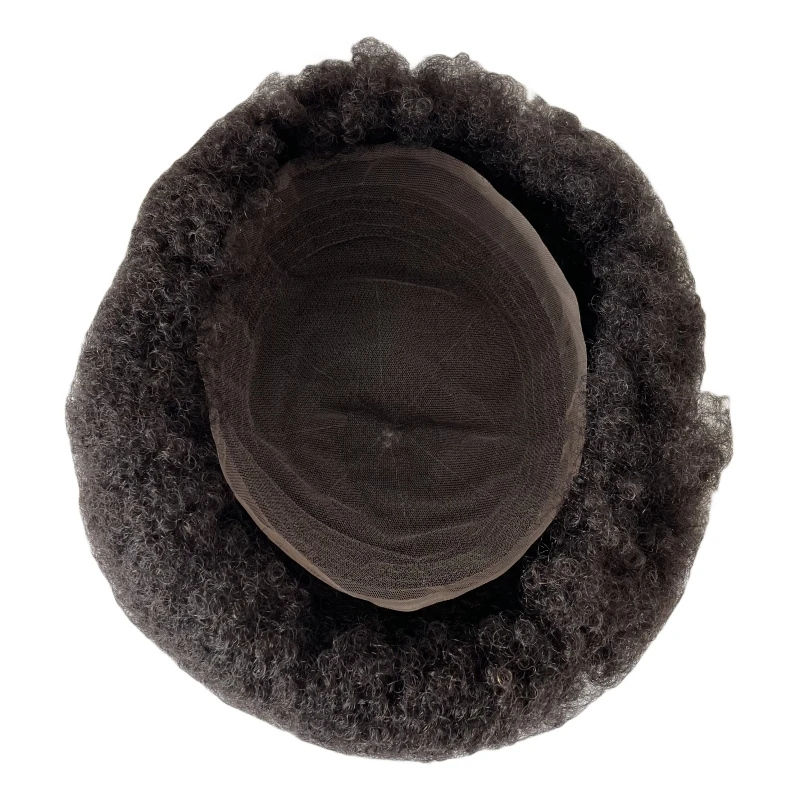 European Virgin Human Hair Replacement 10mm Wave #1 Jet Black Colro 8x10 Toupee Full Lace Unit for Black Men