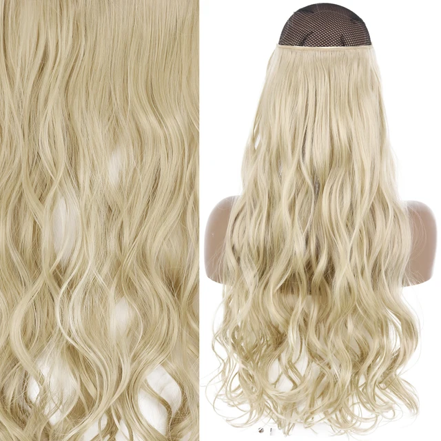 Synthetic No Clip Invisible Wire Hair Extensions Straight Natural Black Blonde One Piece False Hairpiece Halo Hair Extension J-16