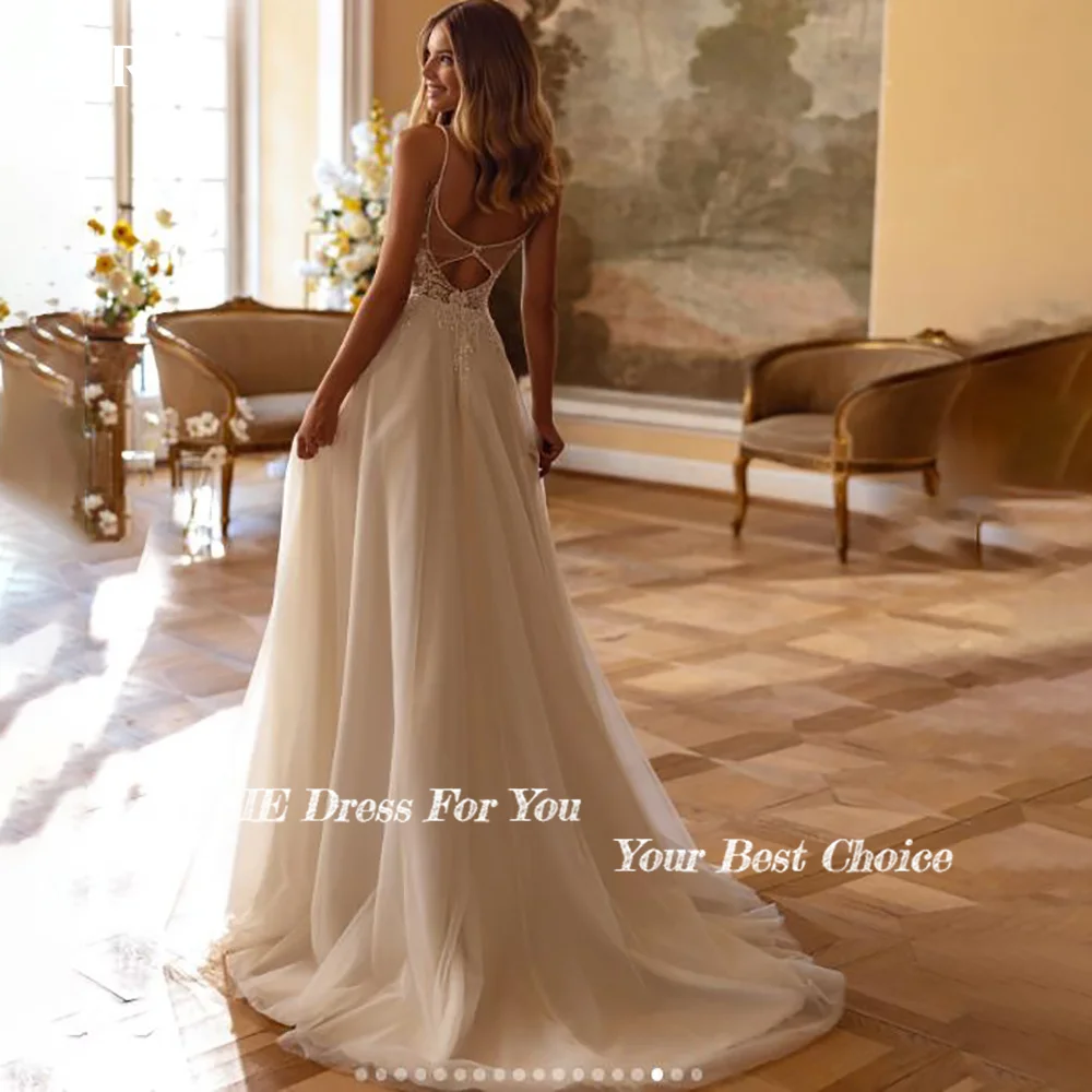 LORIE 3d Flower Wedding Dresses A-Line Lace Applique Illsion Elegant Bridal Gown Spaghetti Strap Princess Party Dress Customized