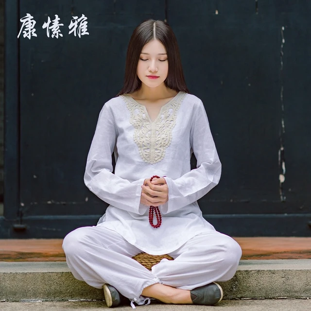 Women Yoga Clothes Sets Cotton Linen Meditation Clothing Kung Fu Uniforms  Tai Chi Wing Chun Suit Shirt Pants 2pcs Set Tracksuit