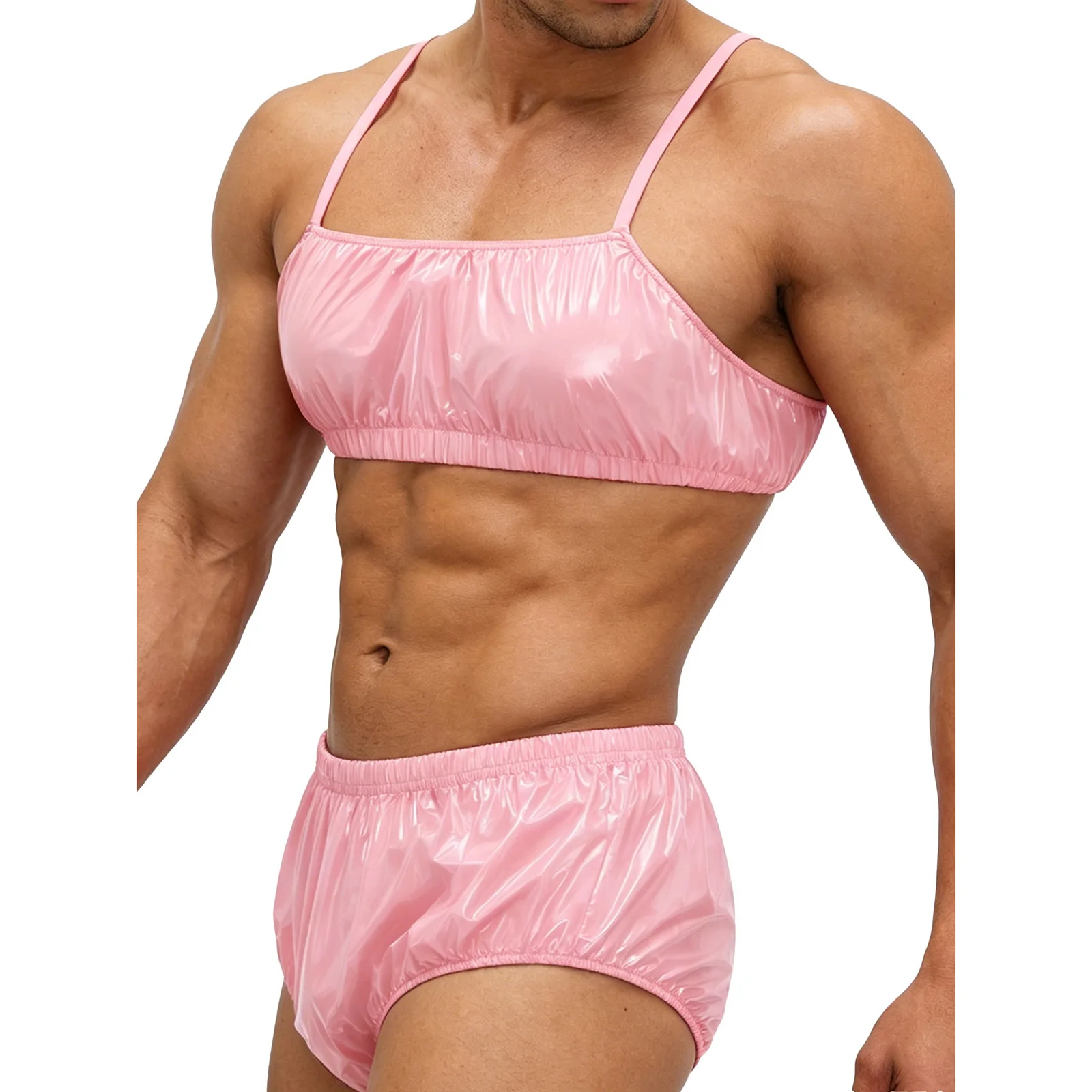 Men's Lingerie Two Pieces Swimsuit Waterproof Swimwear Singlets Crop Top And Elastic Band Swim Bottom Swimming Bathing Suit - 5