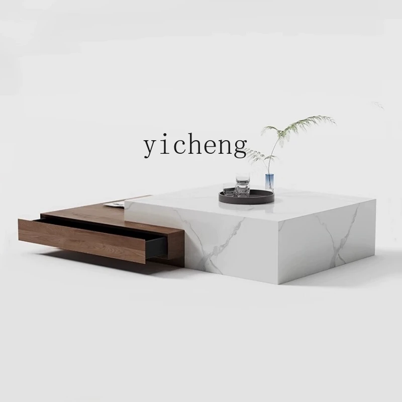 

Zf Stone Plate Coffee Table TV Cabinet Combination Marble Solid Wood Living Room