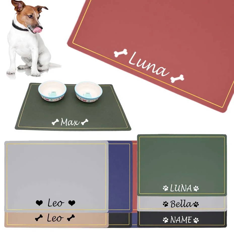 Pet Feeding Mat PU Waterproof Personalized Placemat For Dog Name Easy Wash Drinking Feeding Pad Accessories