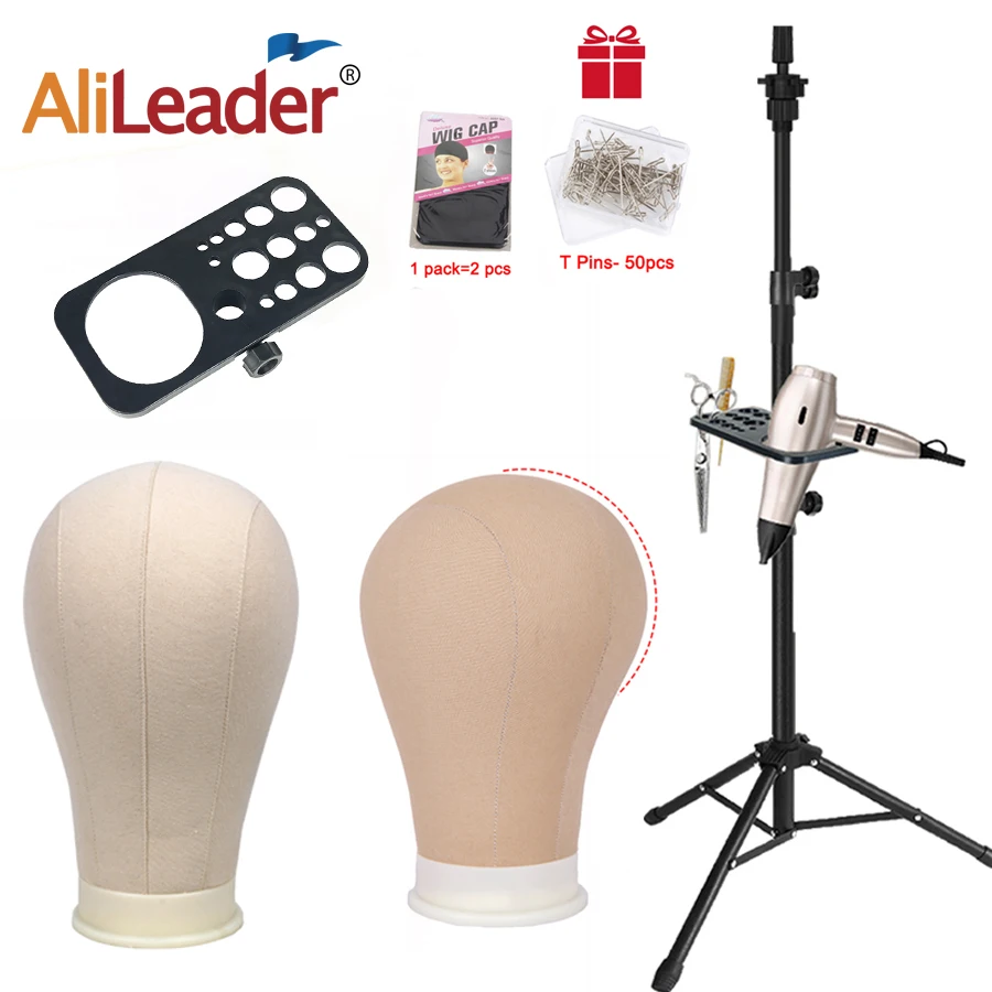 

Wig Stands With Head Canvas Block Head With Stand Tripod For Mannequin Head Adjustable 125Cm Wig Head Stand Gift T-Pins Wig Cap
