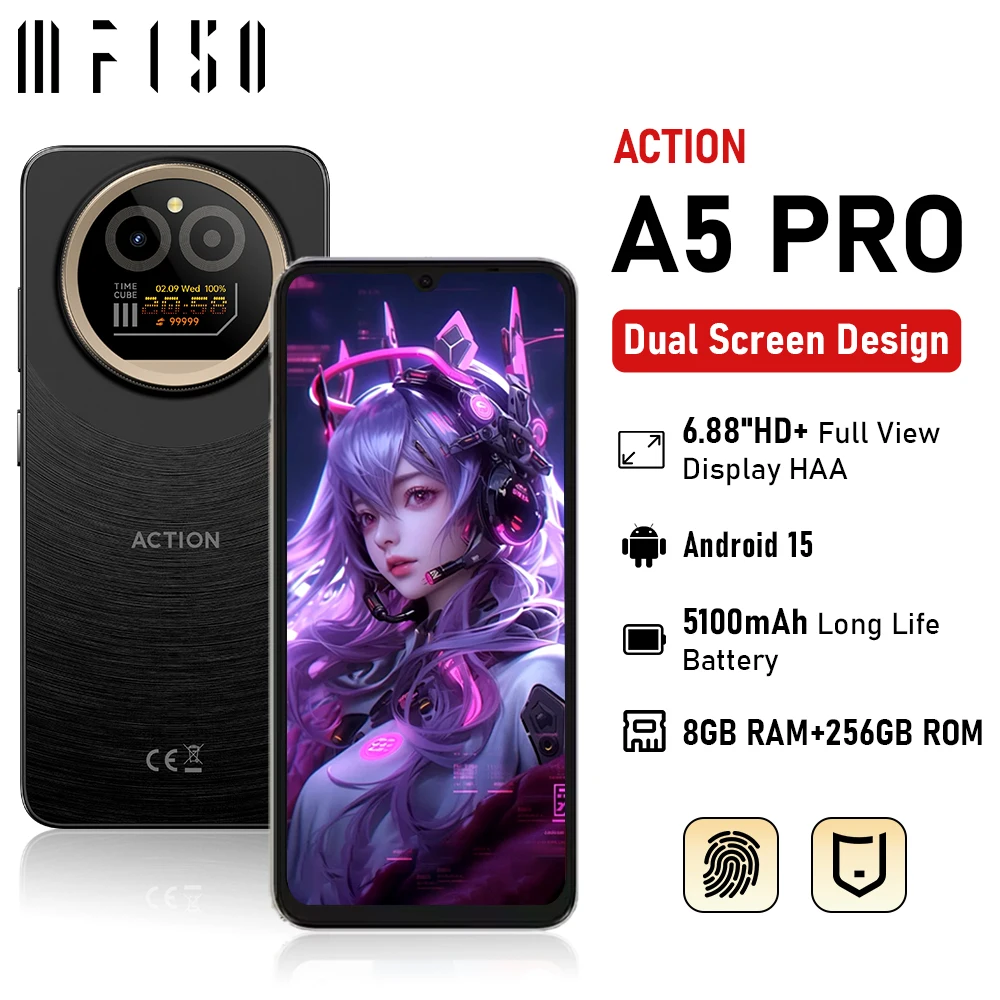 IIIF150 Action A5 Pro Smartphone 5G Dual Screen Design 6.8‘’ HD+HAA Display 5100mAh Telephone Portable 8GB+256GB Android Phone