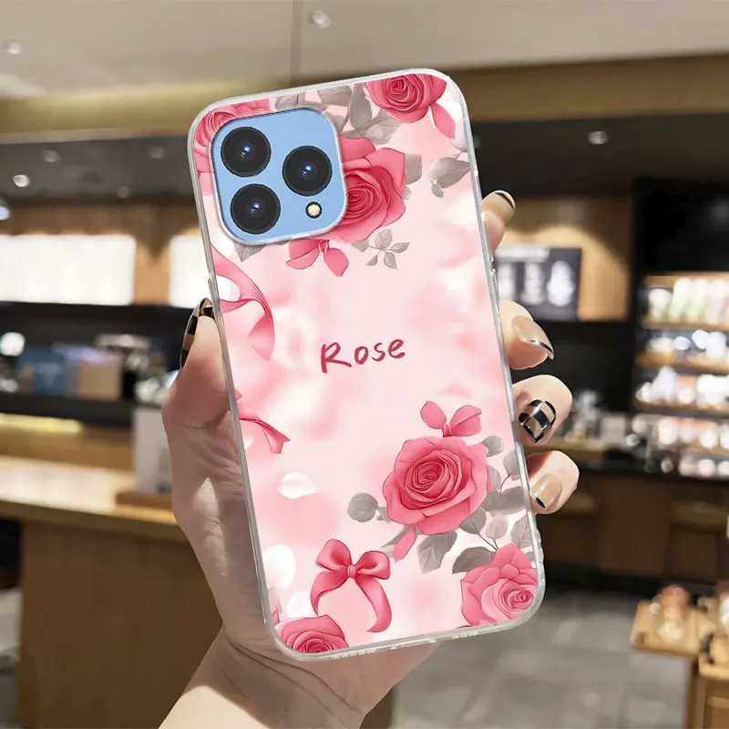Luxury Transparent Shockproof Silicone Phone Case with Marble Flower Design