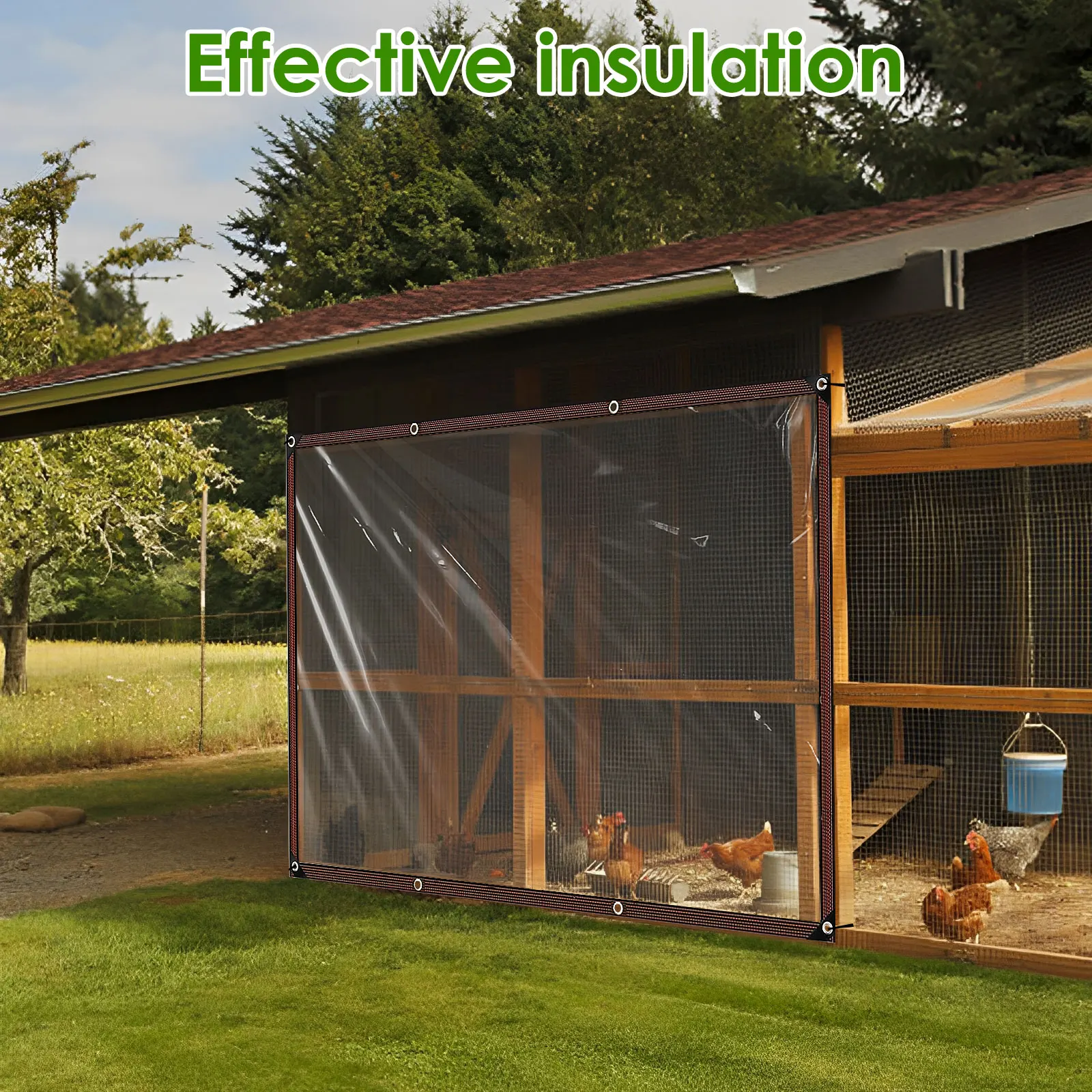 Chicken Coop Cover Transparent Tarpaulin Outdoor Garden Waterproof Run Tarp with Rope Reinforced Edges Chicken Coop Porch Canopy