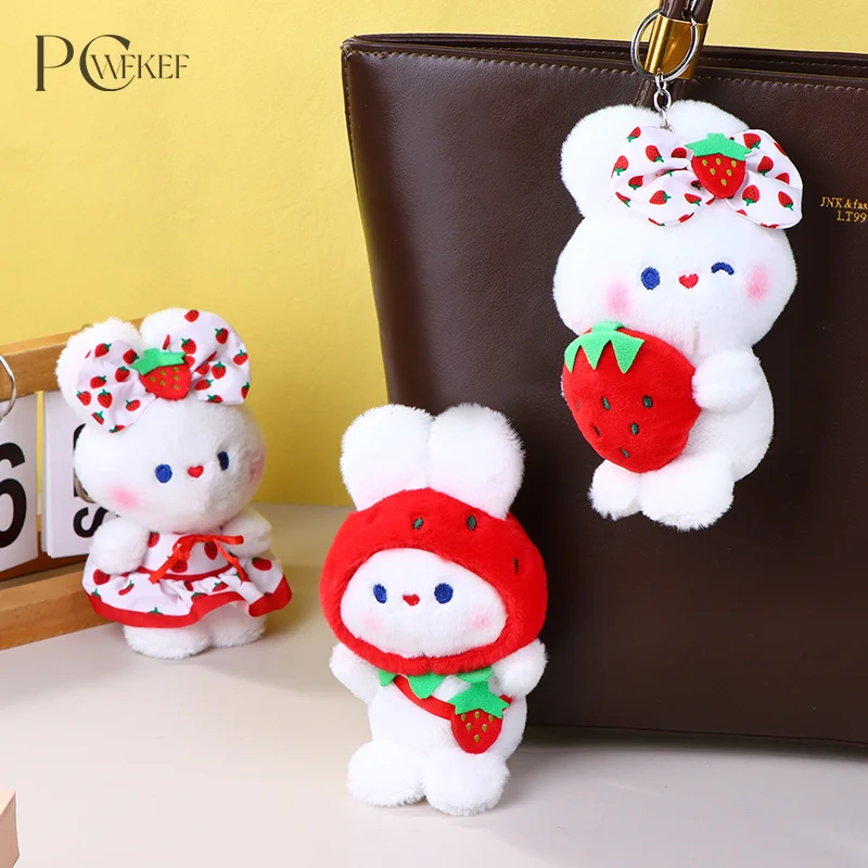 

Cute Strawberry Bunny Plush Toy Cartoon Rabbit Pendant Soft Stuffed Doll Keychain Car Key Ring Backpack Bag Decor Kid Gift