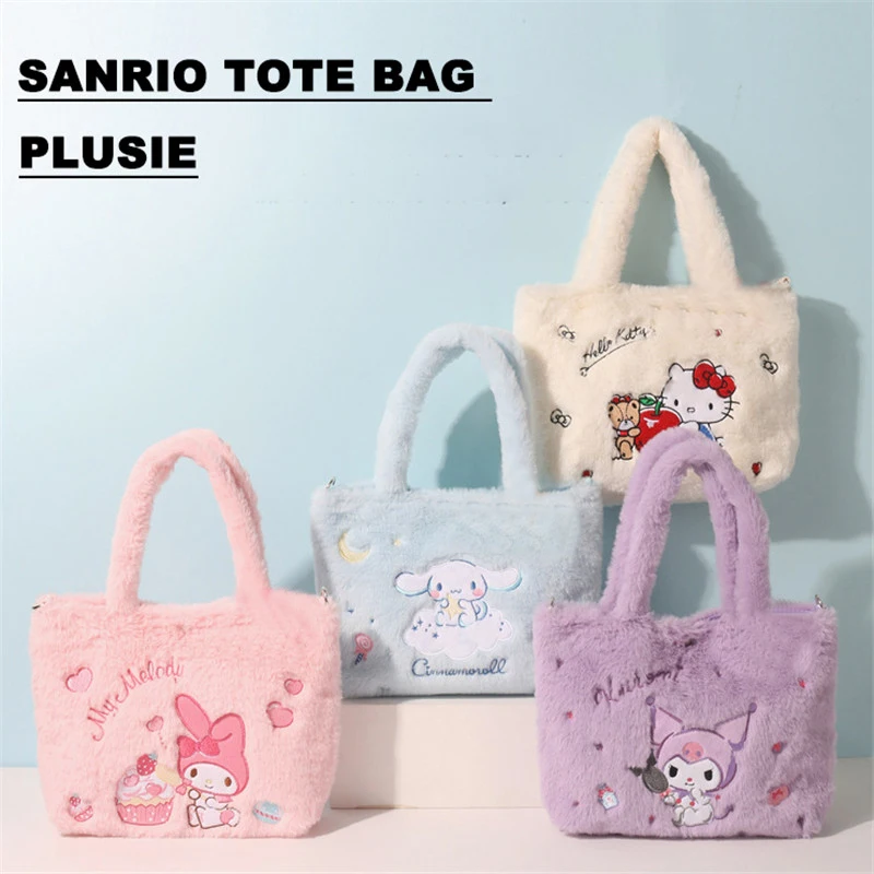 

Sanrio Plush Tote Bag Anime HelloKitty Kuromi Melody Cinnamoroll Kawaii Plushie Doll Women Handbags Shoulder Christmas Gift Girl